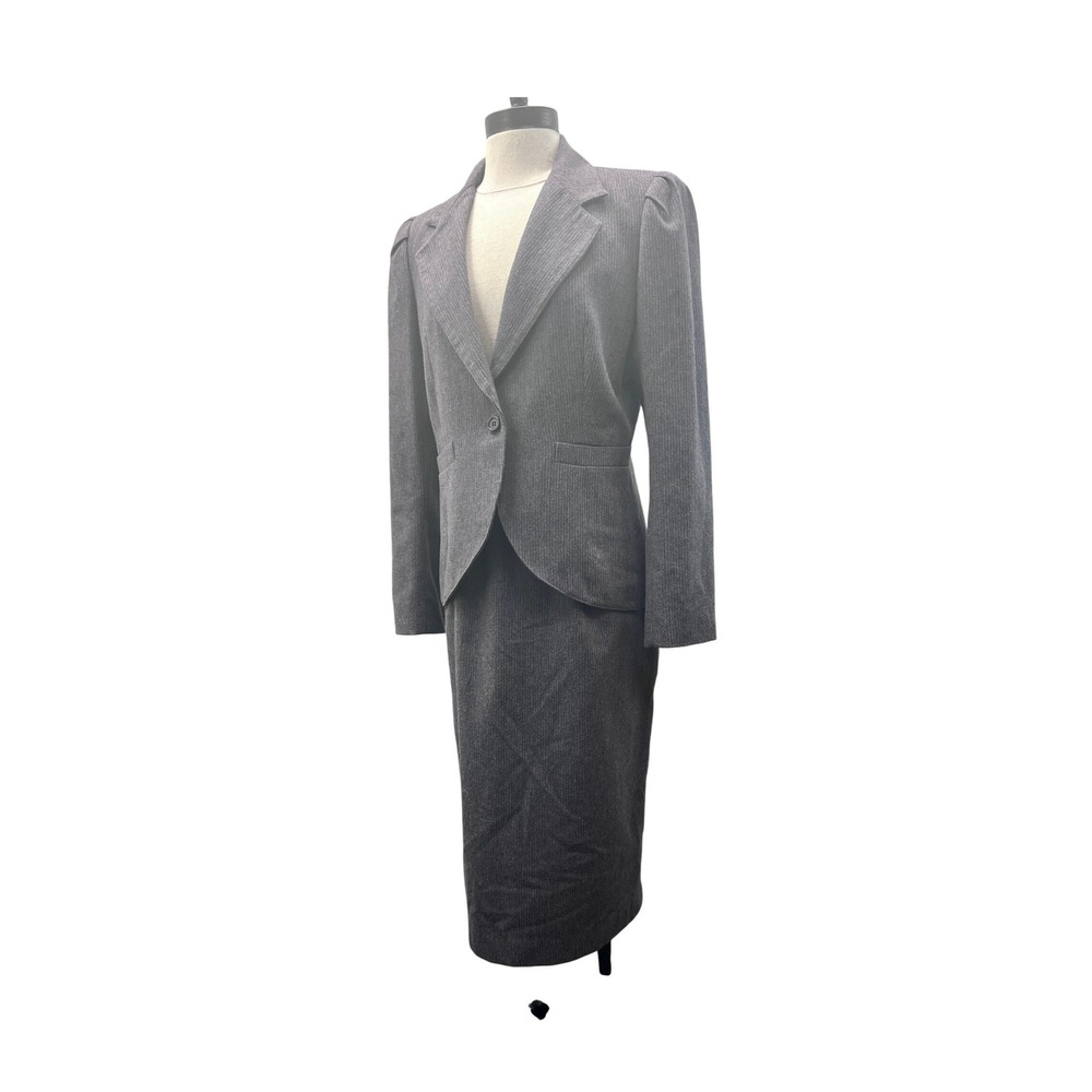 Peabody House‎ Skirt Suit Women 7/8 Gray Excellent Pinstripe Wool Blend Vintage